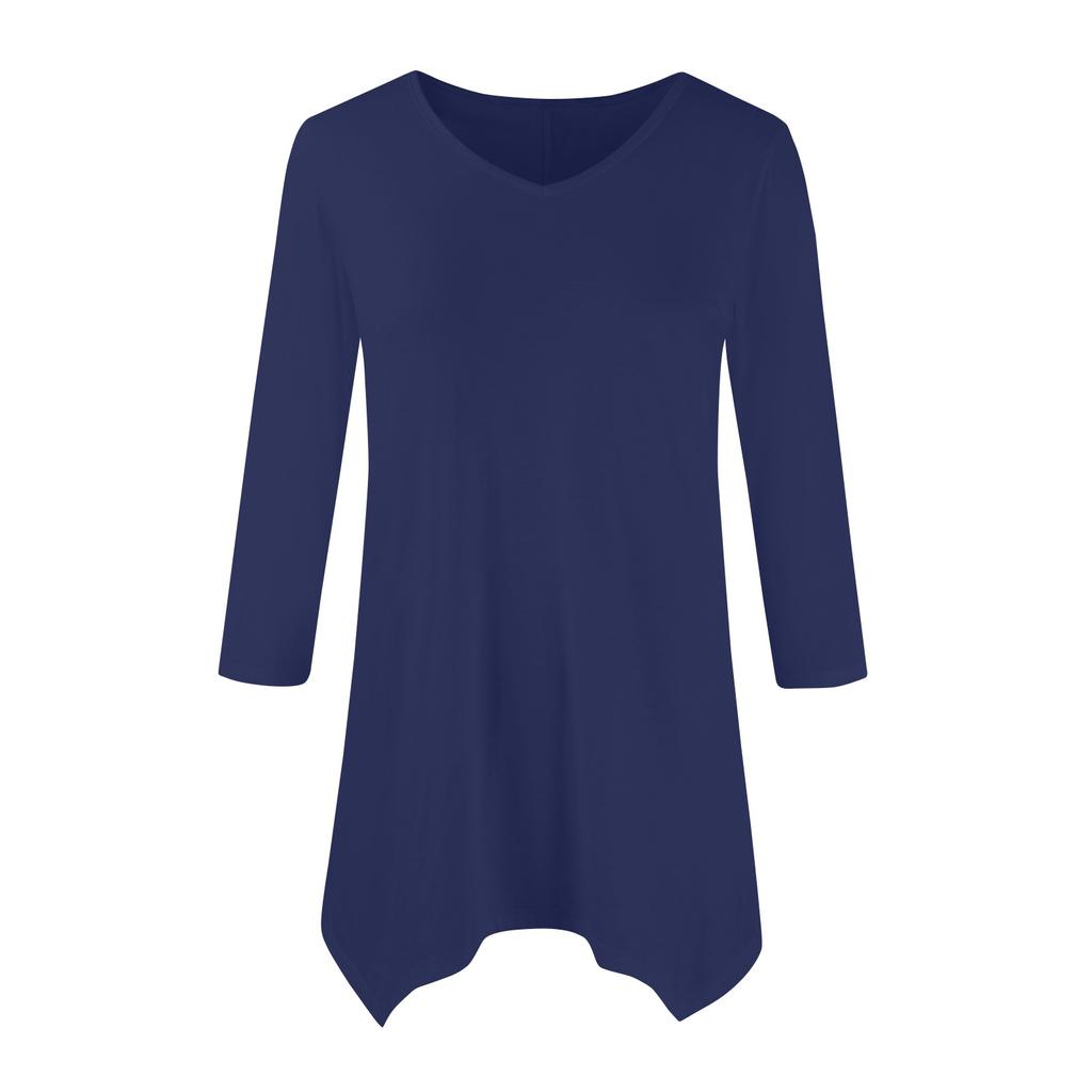 Women's Fashion Casual V-neck Seven-point Sleeve Shirt Belted Loose Comfortable Top
