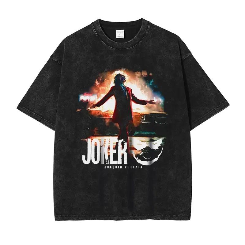 T-shirt Joker Hip Hop Vintage Lavata Film Vecchia Scuola Top Magliette T-shirt Oversize Manica Corta Felpe Unisex Cotone