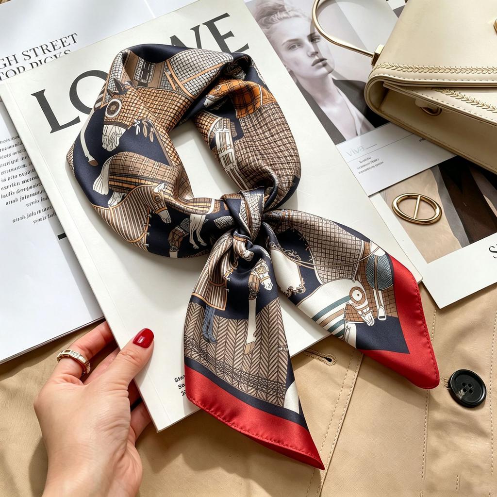Spring and Autumn thin flight attendant occupation small scarf headscarf small square scarf female foreign style literary Korean versatile cartoon sil