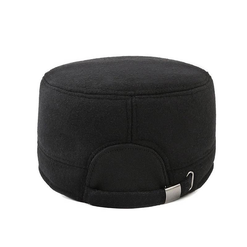 Wool felt flat top hat winter old man thickened ear protection military hat five star hat outdoor cap