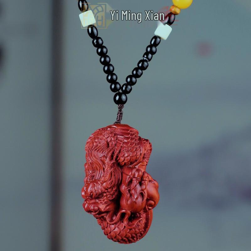 Rosewood Carved Pixiu Ornament: Gourd & Dragon Turtle Handicraft