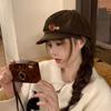 Retro Button Corduroy Octagonal Cap For Women Painter Artist Hat Japanese Girls Brown Peaked Caps Autumn Winter Berets