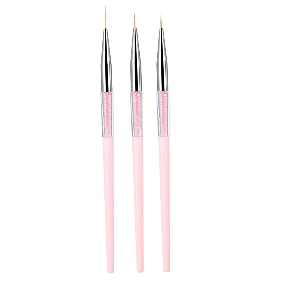 3pcs Fine Detail Fine Detail Nail Brush Professional Rhinestone Handle Nail Art Dotting Liner Brush Delicate Nail Art Brush розовый