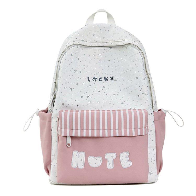 Color Block Student Schoolbag Women s Lightweight Letter Backpack