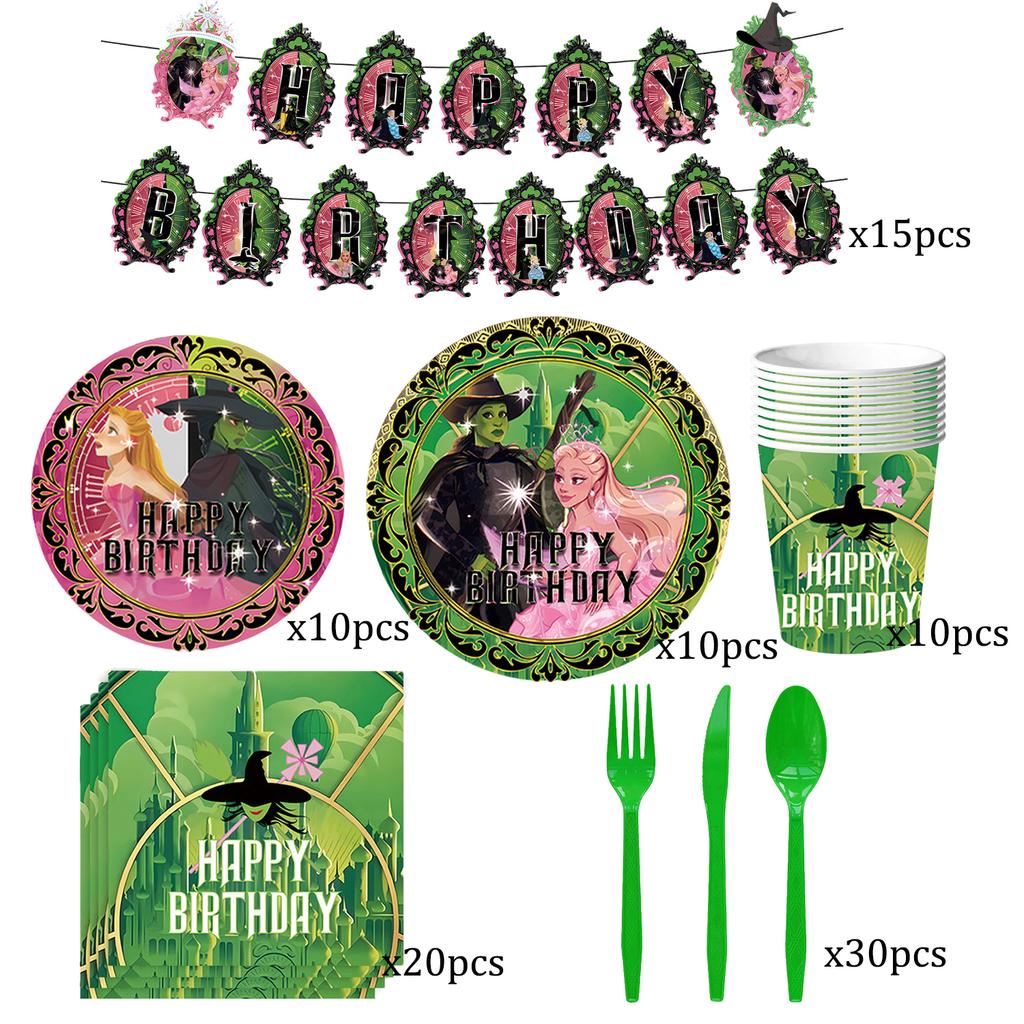 The Wizard of Oz Wicked Birth Date Celebration Theme Decorations Balloons Banner Cups Plates Backdrop Present Pouch Infant Shower Supply