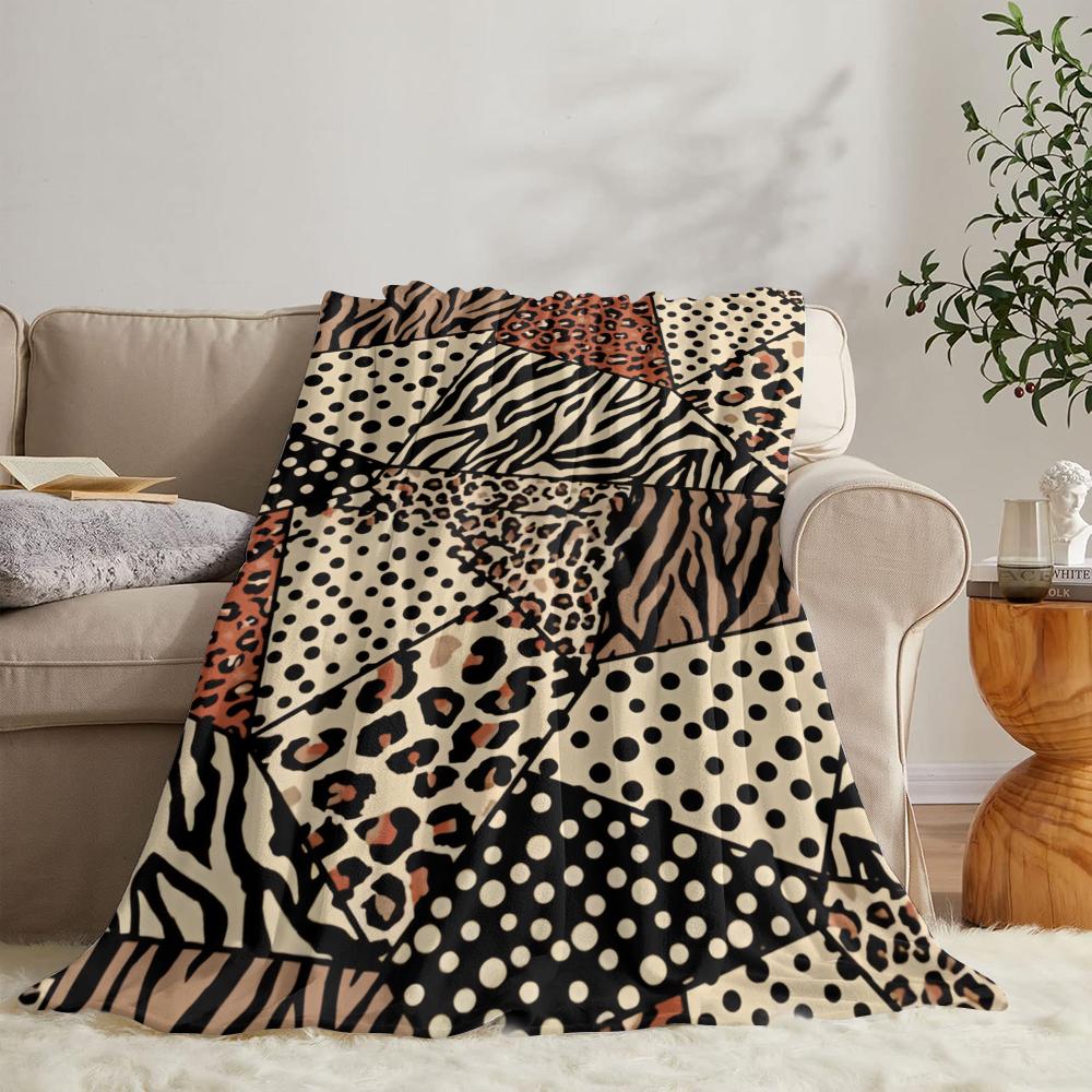 Leopard Print Patchwork Throw Soft Flannel Throw Summer Blanket Lightweight Cozy Nap Blanket for Sofa Bed Travel