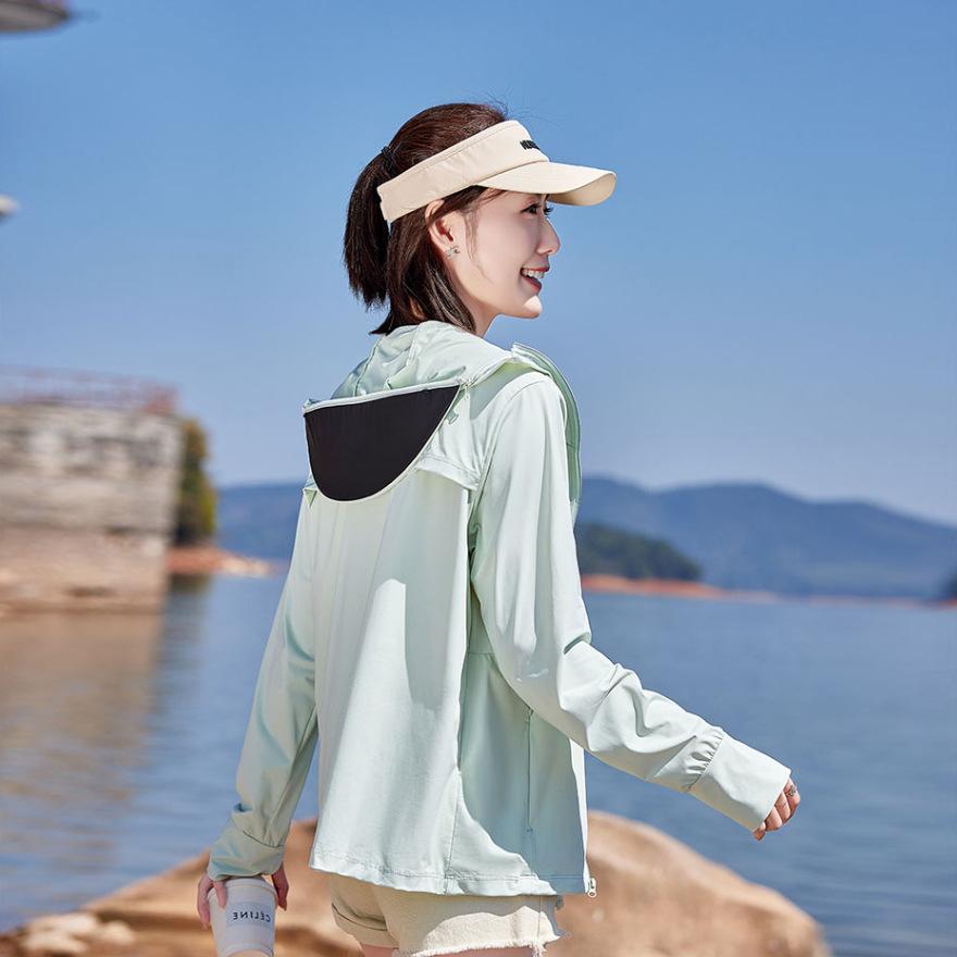 UPF + sunscreen clothing women's summer new ice silk large size fashion hooded sunscreen clothing cycling jacket thin
