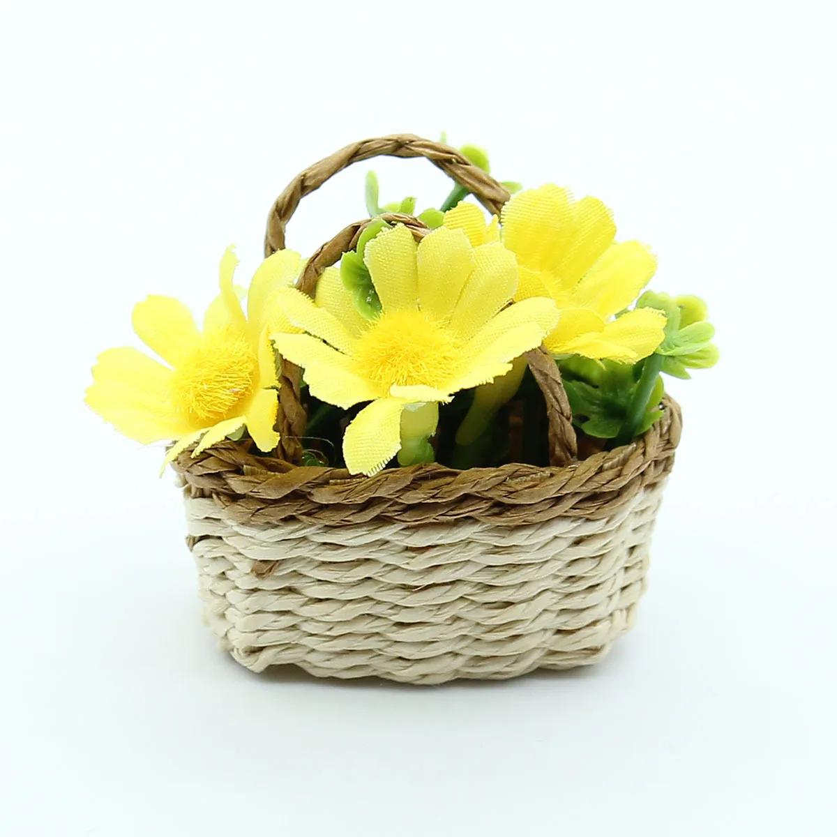 

Dollhouse Mini Flower Basket Handmade Raffia DIY Woven Flower Model Miniature Food Play Scale Doll Accessories Home Decor