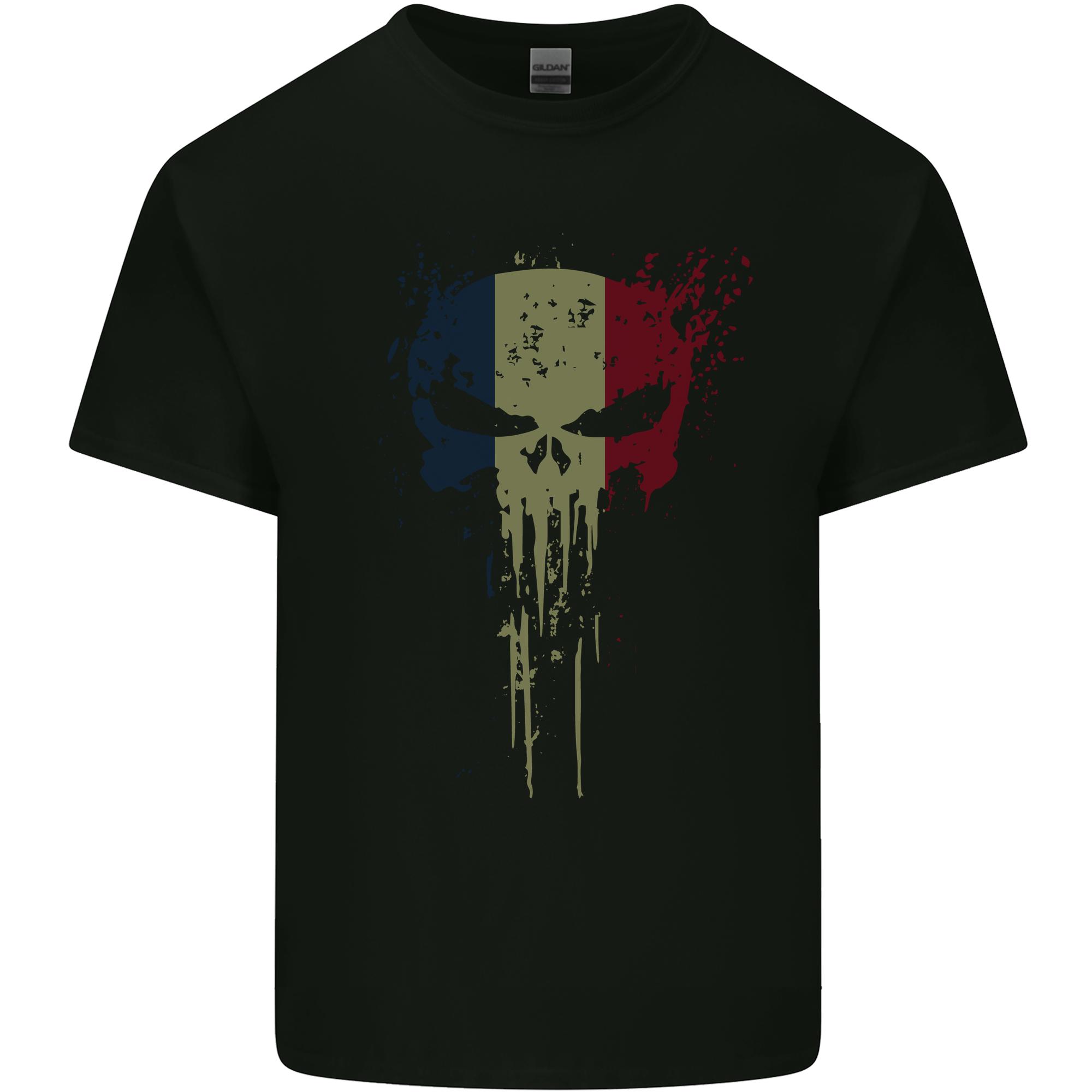 France Skull Gym Training Bodybuilding Unisexs Light Cotton TShirt S