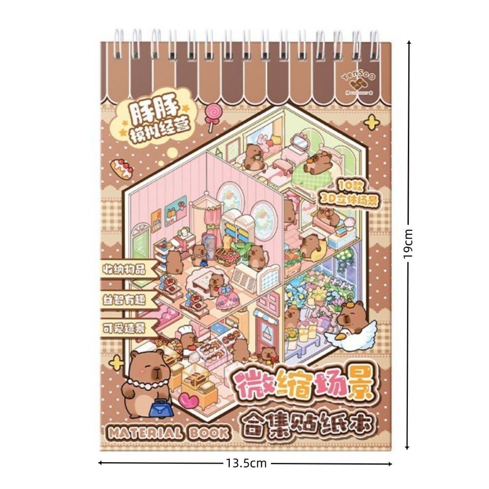 3D krajinné miniaturní scénické samolepky roztomilá kapybara kapesní scénická sada pro děti