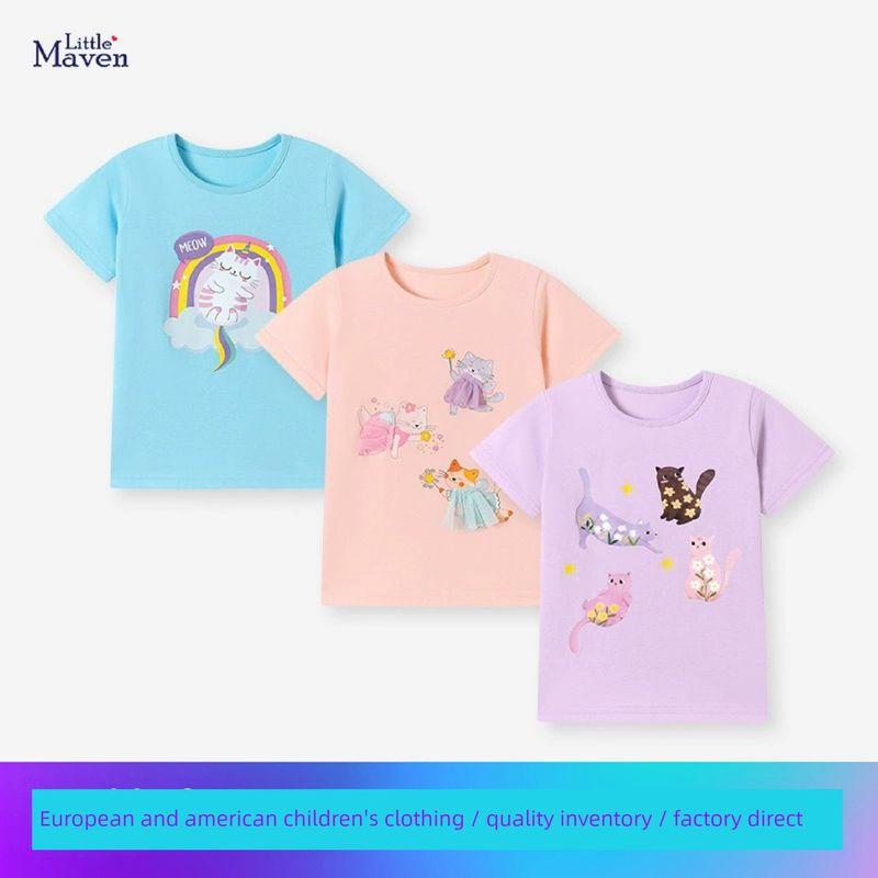 Little Maven Summer Short-Sleeved Girls' Suit European and American Style Cartoon Kidsren's T-Shirt Cute Baby Top