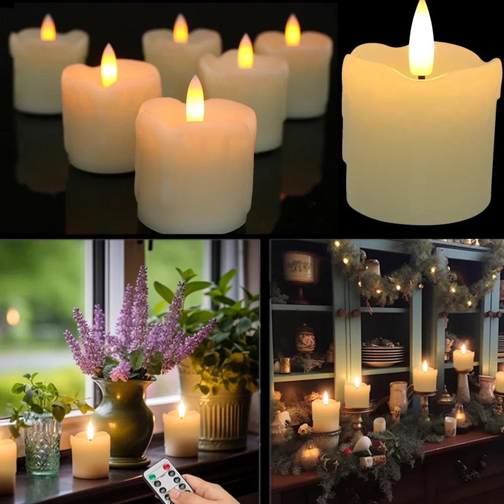 12/24 buc Lumânări Votive Fără Flacără cu Temporizator Telecomandă Ceară Reală Fitil Realist Lumânare cu Baterii pentru Decor Nuntă Petrecere