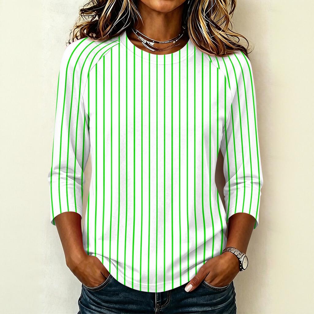 Damen Mode Lässig Bequem Raglanärmel Rundhals Dreiviertelärmel Gestreiftes Muster Pullover T-Shirt Oberteil