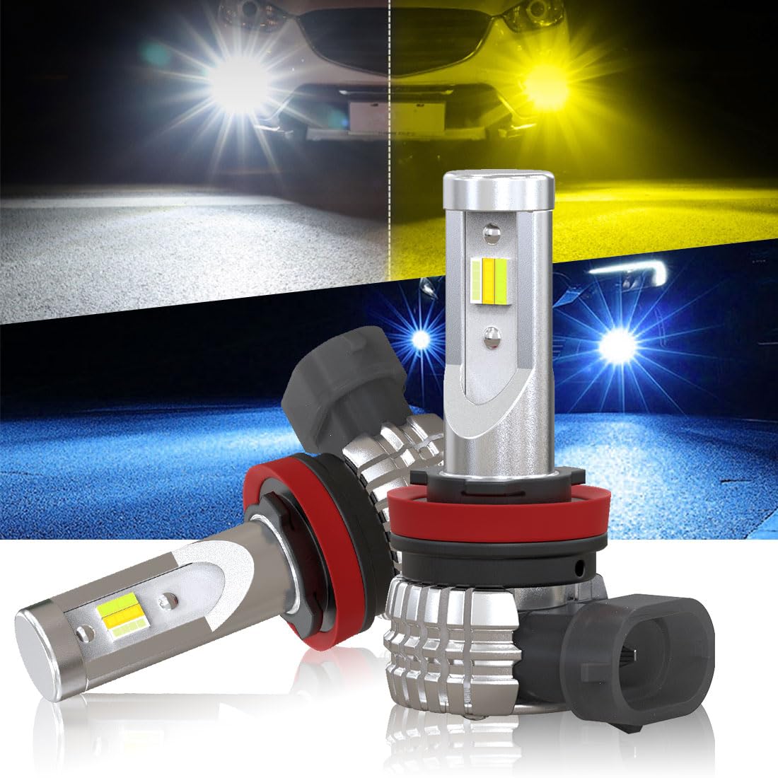 Bright Perrace H8 LED Fog Light H11 LED Fog Light H16 LED Fog Light Super Super Color Car LED Set of 2 [Super Model] Bulbs, 3-Color Switching, Bulbs,
