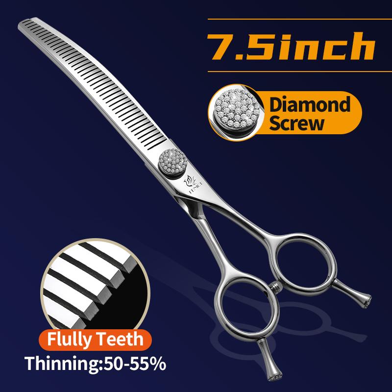 Fenice 7.0/7.5 inch Professional Dog Grooming Shears Curved Thinning Scissors for Dog Face Body Cutiing JP 440C High Quality