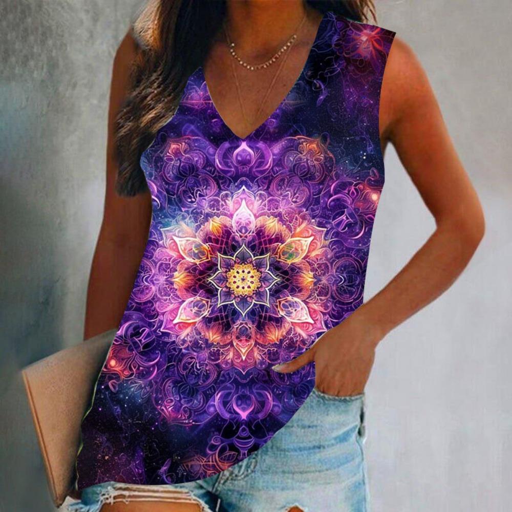 Summer Vintage Pattern 3D Print Tank Tops Women Streetwear Oversized V-Neck Vest Off Shoulder Sleeveless Woman Camisole