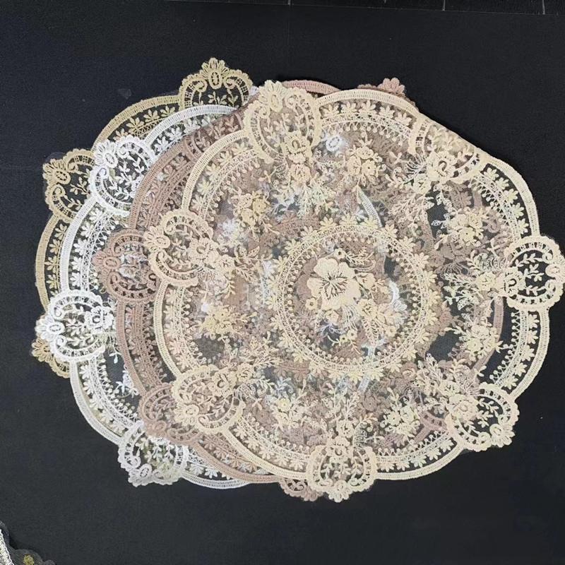 33cm Beautiful Pattern Table Mat Retro French Lace Coffee Cup Mat Embroidery Placemat Vase Table Lamp Ornament Photo Prop Napkin