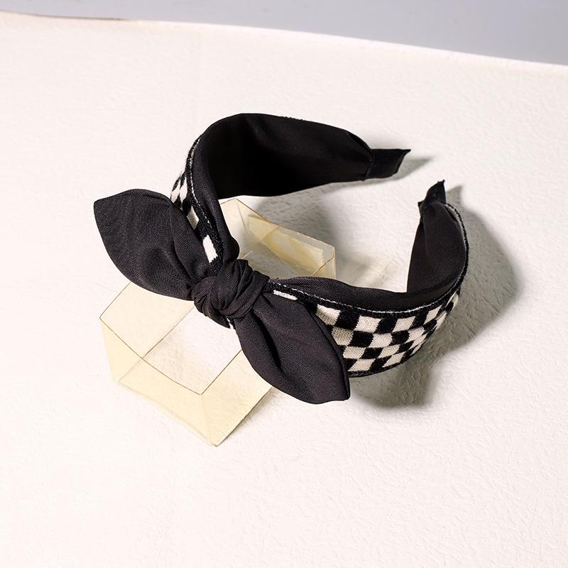 Vintage Print Wool Satin Patchwork Headband for Women Ladies Shopping Party Photograph Hair Hoop Accessories