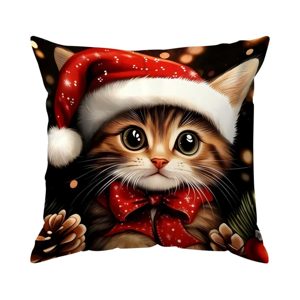 Christmas Kitten Pillowcase Bedroom Sofa Cushion Cover 100% Polyester Living Room Cushion Pillowcase Soft Home Decor 45X45Cm
