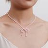Crystal Bowknot Choker Necklace for Girls Trendy Romantic Handmade Rice Beads Short Neck Chain Jewelry Gift for Friends