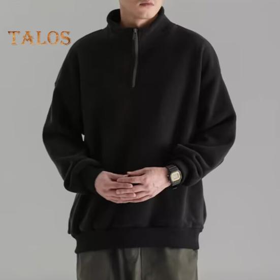 Men Fall Winter Sweatshirt Half Zipper Stand Collar Retro Solid Color Double-sided Velvet Loose Pullover Long Sleeve Top for School Dating And Travel