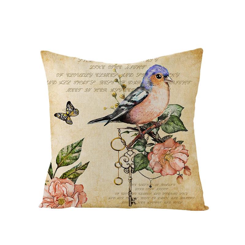 Polyester Pillowcase Nordic Retro Flower and Bird Letter Office Cushion Car Sofa Pillowcase Home