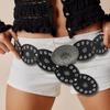 Wide Belt For Women Grommet Waist Chain Belt Discs Chain Belly Chain For Dress Western Oval Belt Waist Chain