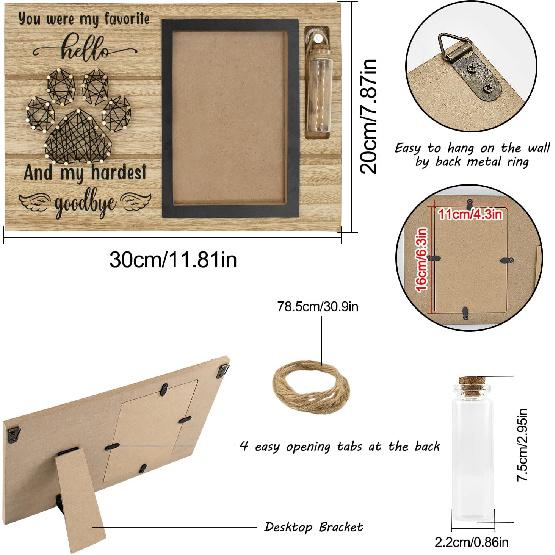 Dog Memorial Gifts for Loss of Dog, Picture Frame for 4.3x6.3in Photo with a Glass Bottle for Collect Hair, Loss of Dog Sympathy Gift - Cat Pet