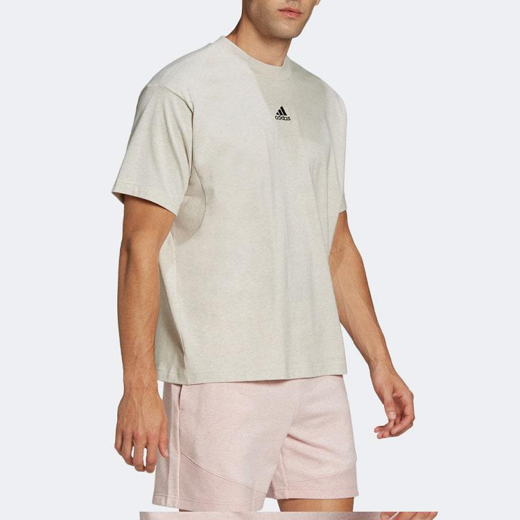 Adidas Small Logo Print Solid Color Crew Neck T-Shirt Men Tops Beige H65780