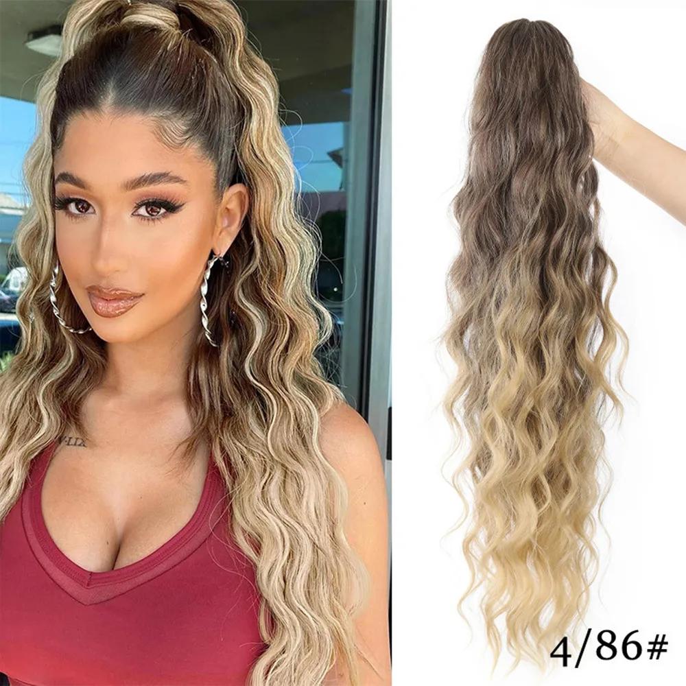 Synthetische Pferdeschwänze Modische Wasserkräuselwolle Lang Lockige Haarperücke 66cm Damen Persönlichkeit Hoher Pferdeschwanz Haarverlängerungen