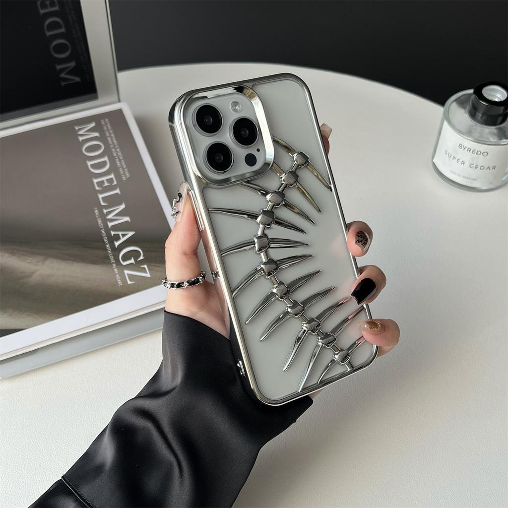 For iPhone 16 Pro Max Case Electroplated TPU Phone Shell Hollow Heat Dissipation Fish Bone Design