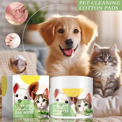 Fingertücher zur Ohrenreinigung für Haustiere, Reinigungstücher für Katzen und Hunde, Ohrenreinigungs- und Dekontaminationstücher, sanft, 20 ml (60 Stück/Karton)