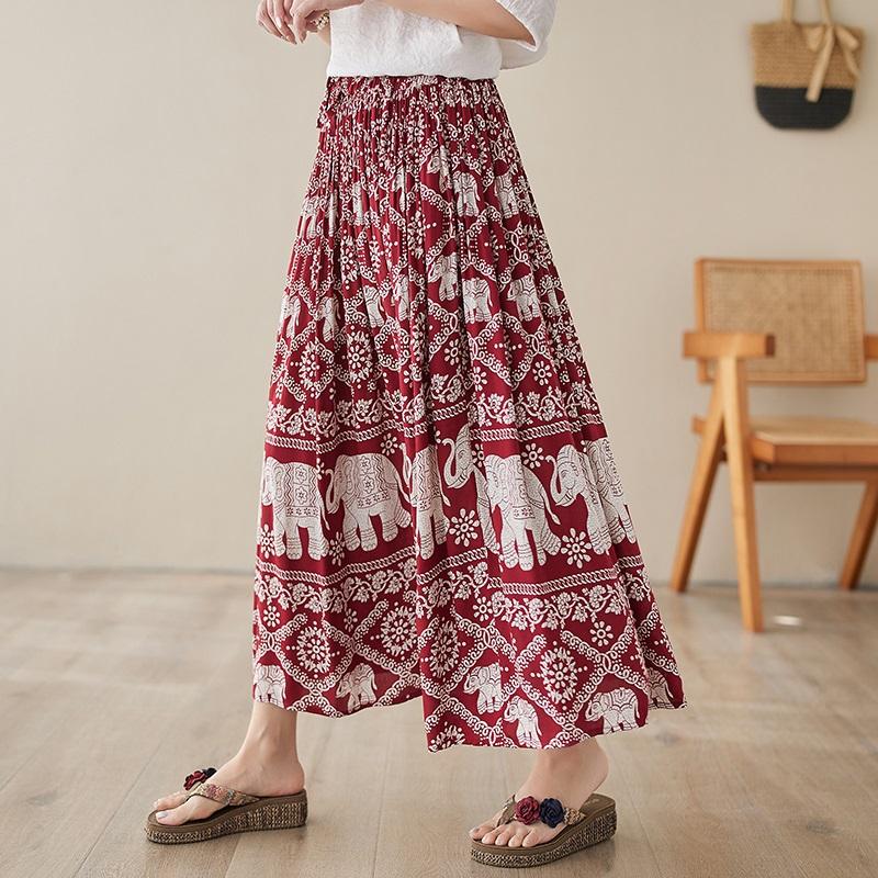 Cotton Satin Plus Size High Waist Vintage Summer Casual Loose Long Woman Skirt