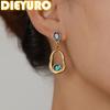 DIEYURO 316L Stainless Steel Purple Water Droplets Irregular Elliptical Inlay Cat Eye Stones Earrings Waterproof Fashion Jewelry