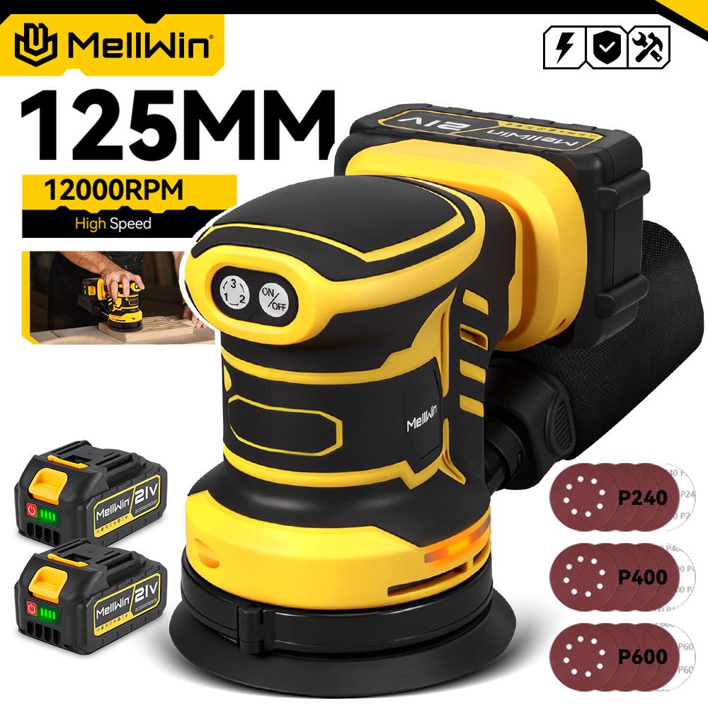 MELLWIN Cordless Electric Orbital Sander 3 Speeds Adjustable Woodworking Sanding Polishing Machine For Makita 18V Battery Pin