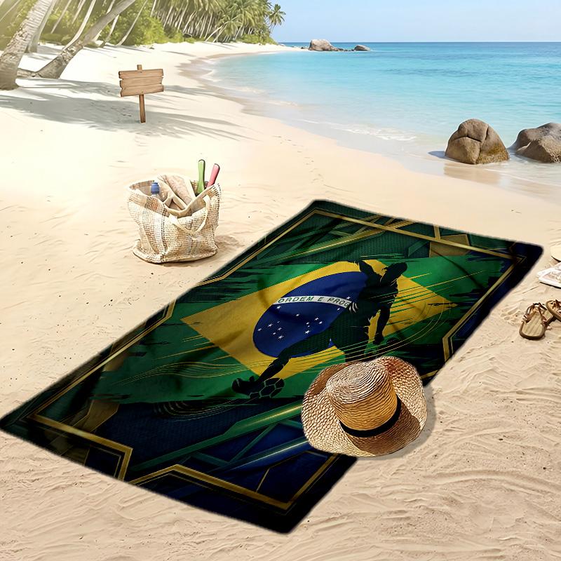 Brazil Football Print Beach Towel Quick Dry Super Absorbent Soft Bath Towel for Swimming Beach Travel Fan Souvenir Gift