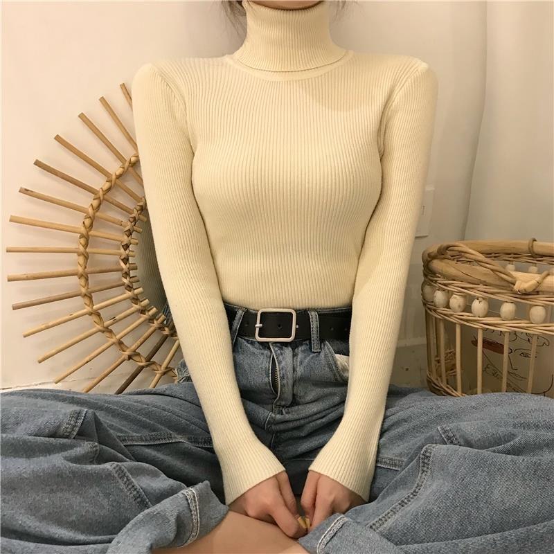 Autumn Winter Thick Sweater Women Knitted Ribbed Pullover Sweater Long Sleeve Turtleneck Slim Jumper Soft Warm Pull Femme