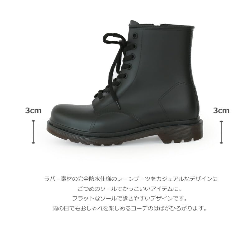 Room Nine Fully Waterproof Rubber Rain Boots with Side Track Lock Korean Perfect for and Black Size M Women's Zipper, Sole, Lace-Up, Design, Snow,