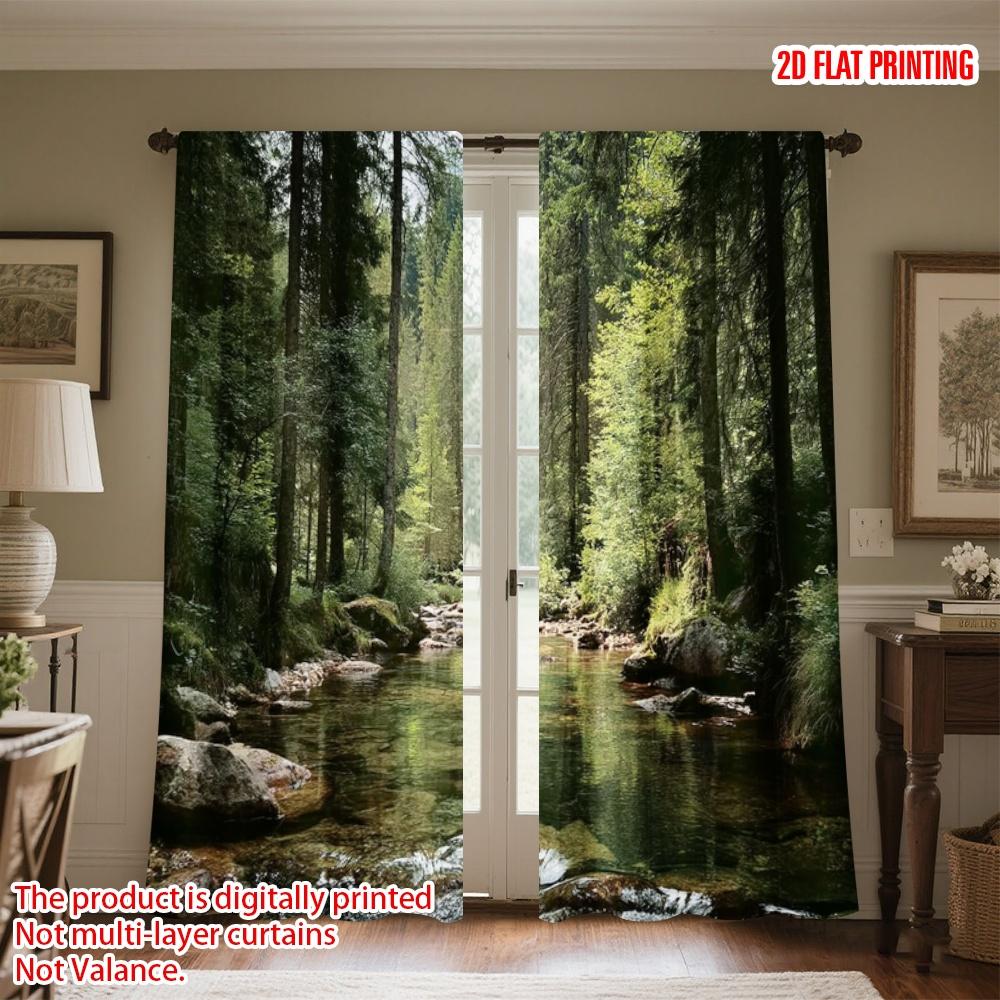 

2pcs Forest River Scenery Curtains Nature Tree Print Polyester Drapes for Living Room Bedroom Home Decor Window Treatment 53x116CM&Rod Pocket&2 panels