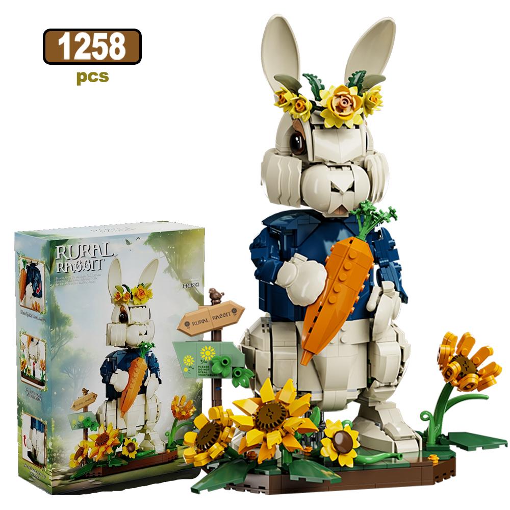 Non-Toxic Moc Rabbit Cat Model Building Blocks Creative Countryside Carrots Sunflowers Desk Ornament Assembly Animal Brick Toys Kids Gifts
