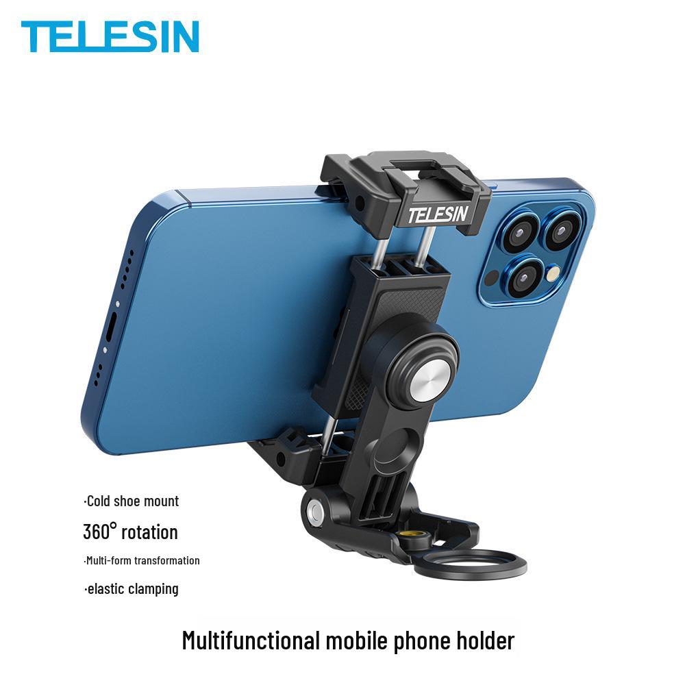 TELESIN 360° Rotating Phone Stand with Cold Shoe & Expandable Fill Light