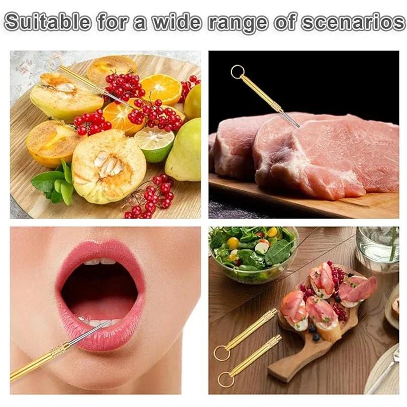 1PC Portable Titanium &Brass Toothpick Fruit Fork Outdoor Multifunctional Camping Tool Toothpick Tube,Stronger Than Dental Floss