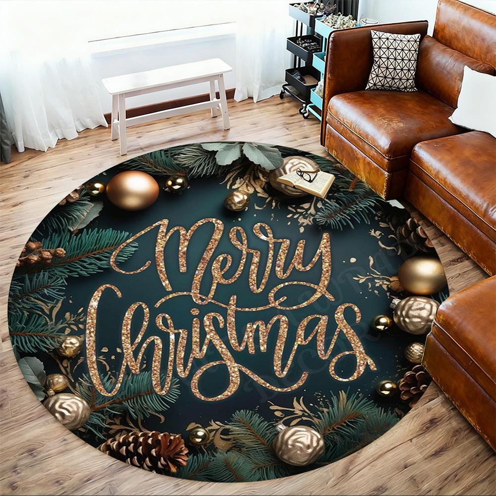 1PC Merry Christmas Office Round Area Rug, Under Office Chairs Bedroom Living Room Home Decor,Carpet for Office, -1110262