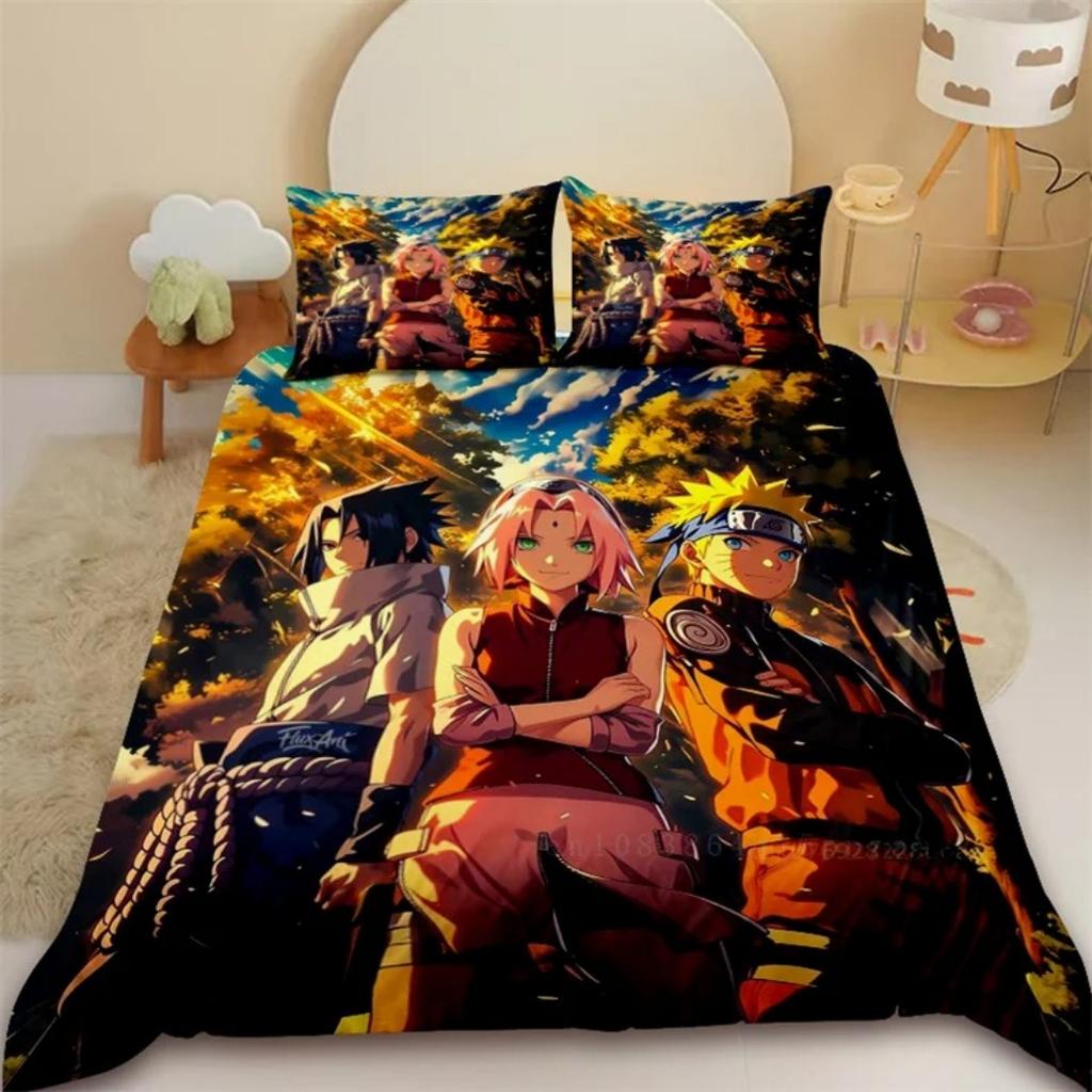 Hot Sale Anime Uchiha Naruto Uzumaki Red Cloud Bedding Sets Household Quilt Duvet Cover Itachi Home Textile Bed Suit Kids Gift