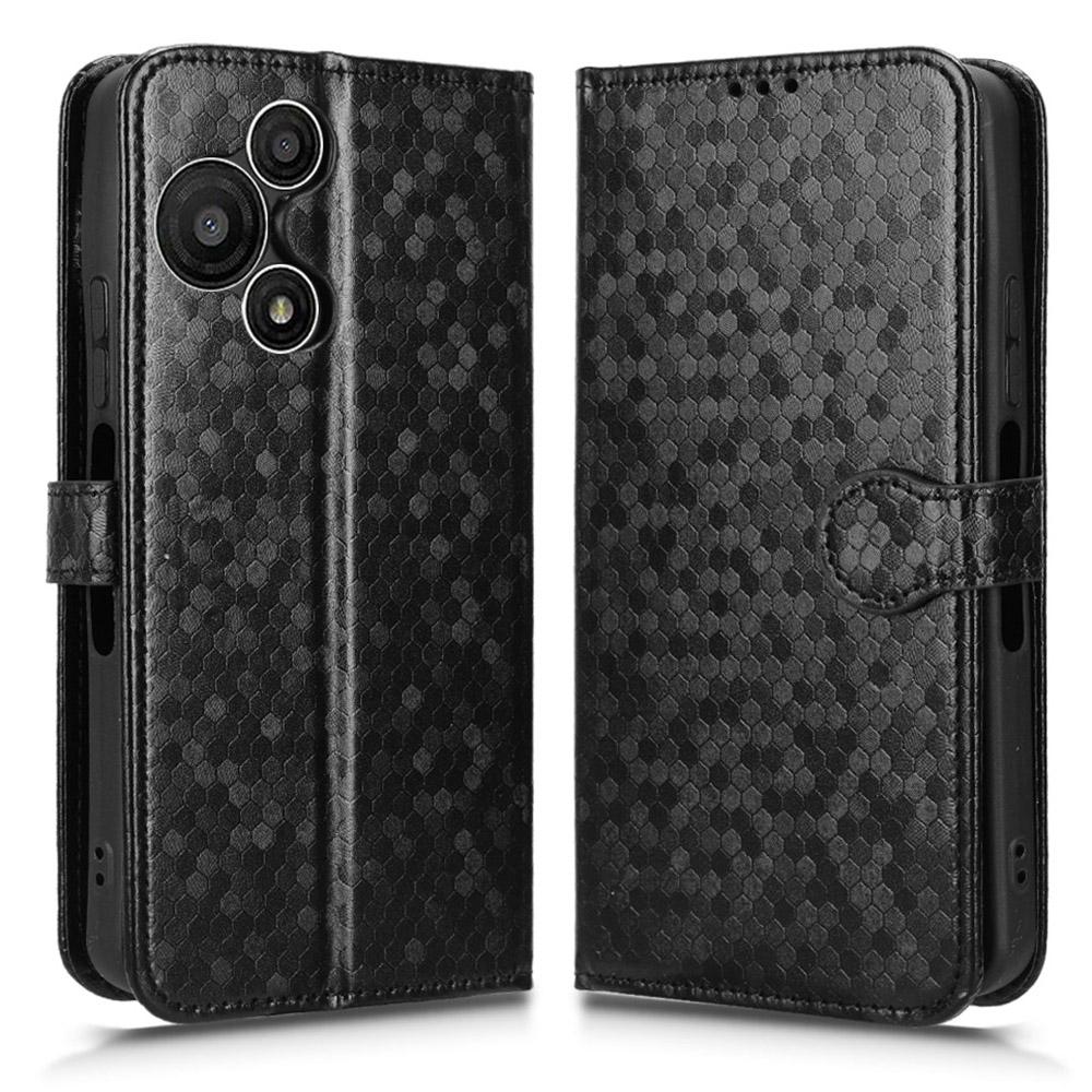 

Для TCL 60 SE NxtPaper 5G Чехол-кошелек с точечным тиснением из искусственной кожи, чехол для телефона с ремешком на запястье Black