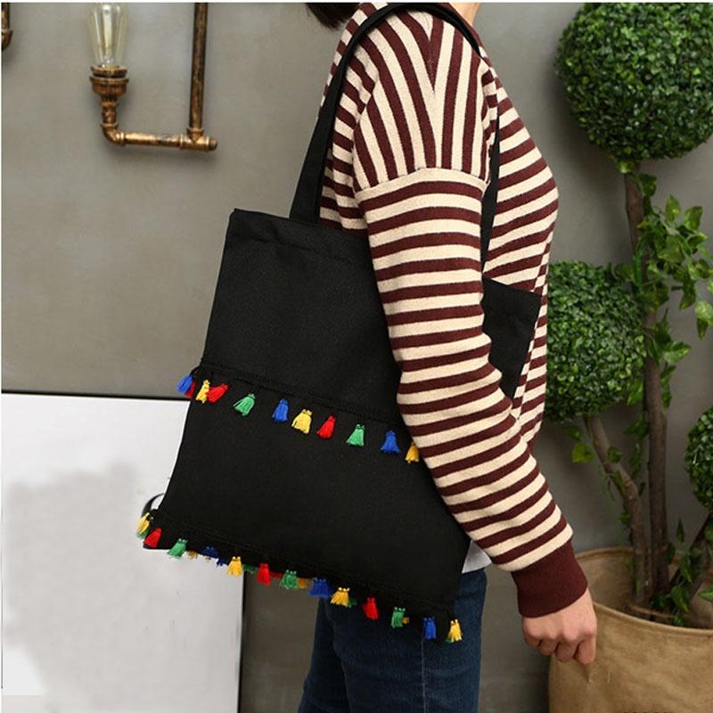 Color Tassel Canvas Bag Fashion One Shoulder Shopping Bag