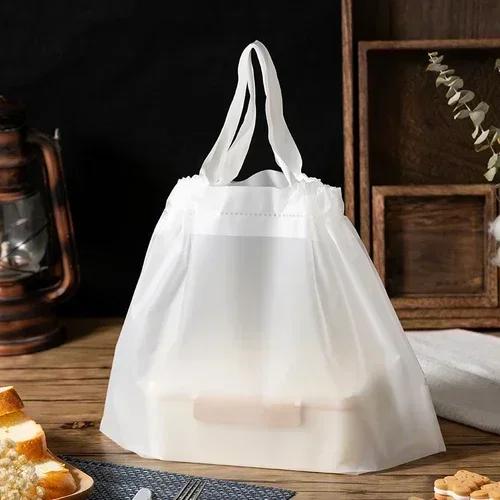 Take Away Packaging Bag Tie Mouth Pull Rope Bag Salad Food Portable Packaging Bag Dim Sum Packaging Thickened Plastic Bags