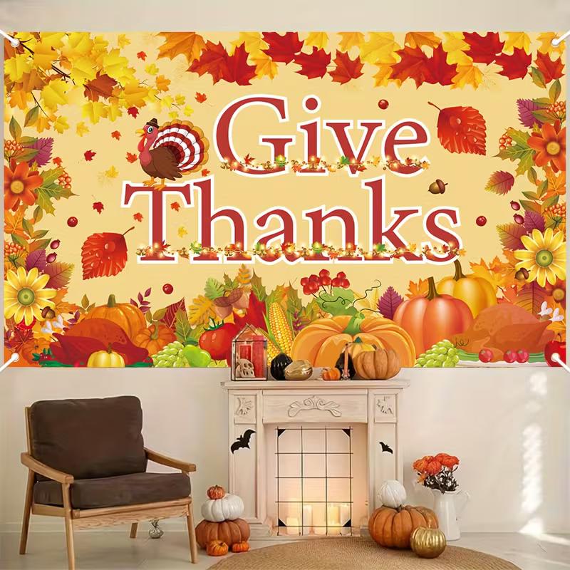 2D Autumn Harvest Turkey and Pumpkins Photo Background