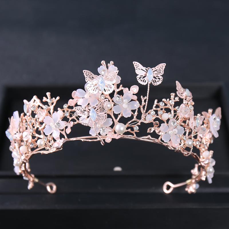 Rose Gold Crystal Bridal Tiaras and Crowns for Women Bride Rhinestone Prom Diadem Headband Bridal Wedding Hair Accessories Crown