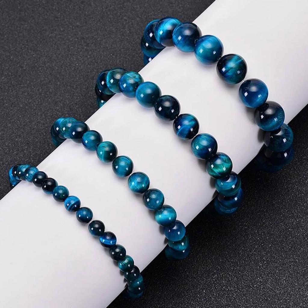 Minimalist Blue Tiger Eye Stone Beaded Bracelet Natural Stone Round Beads Bracelet For Daily Decoration
